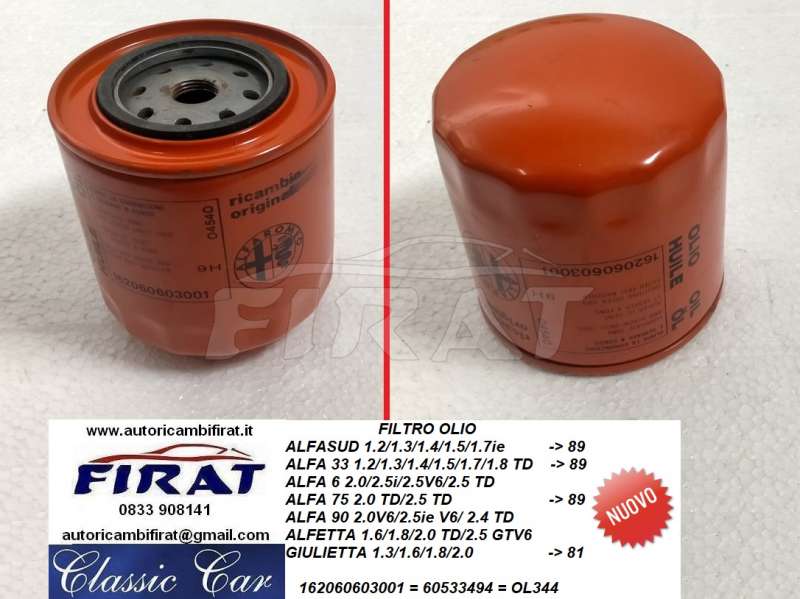 FILTRO OLIO ALFA 33 - 75 - 90 - ALFETTA - GIULIETTA (OL344)